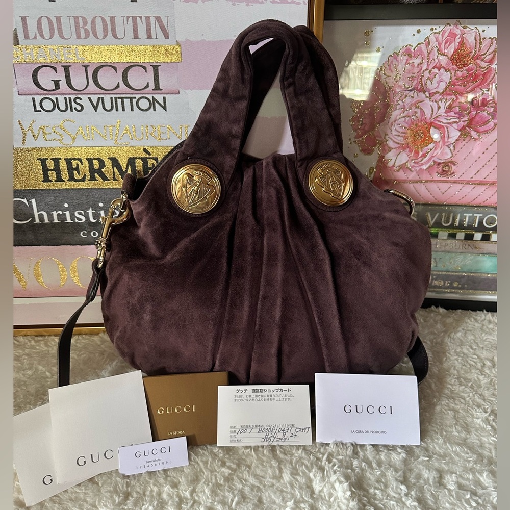 Gucci Hysteria Large Suede 2 Way Hobo Tote